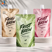 Pochettes personnalisées imprimées de 300 ml, 350 ml, 500 ml, réutilisables pour jus et boissons, avec bec verseur et bouchon à vis pour emballage liquide