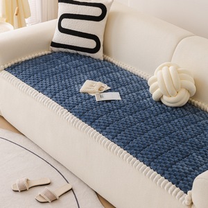 Honeycomb Velvet Sofa Cushion Pad Solid Color Plush Thickened Three Seater Seat Cover Winter Style - Product Image 1