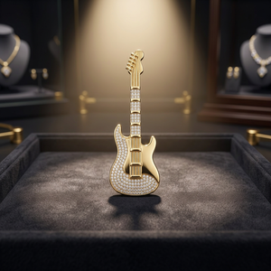 Pendentif Guitare Iced Out avec Diamants CZ, Bijou Musical Hip Hop de Luxe - Product Image 5