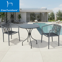 Ensemble de meubles de bistrot pour balcon de restaurant extérieur, table ronde en aluminium Paito, 2 chaises empilables en toile pour 2 personnes