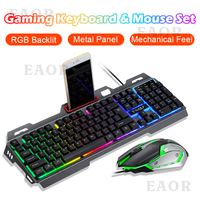 Combo clavier et souris de jeu mécaniques, filaires USB, rétroéclairés RGB, 104 touches, étanches pour PC