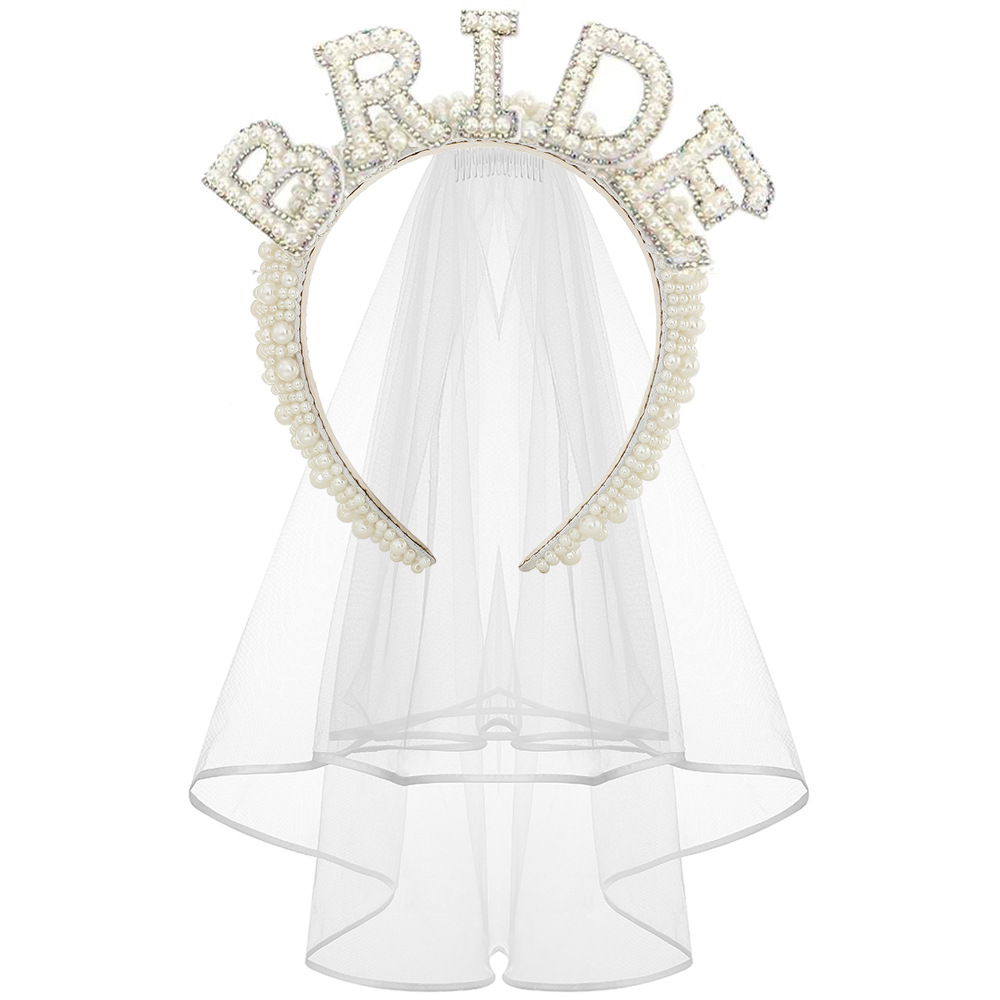 Bride pearl hairband with ab crystals + veil