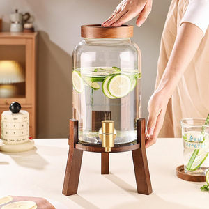 Pichet à Boissons en Verre avec Couvercle en Bois, Grand Récipient pour Limonade, Distributeur <span class=keywords><strong>de</strong></span> Boissons pour Fêtes, Mariages, Bars, Liquides - Product Image 1
