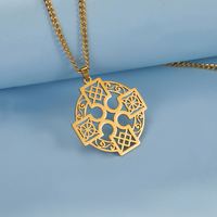 Collier Croix Myshape Celtics Knot Wheel, Nœud Irlandais Quaternaire, Symbole Sacré, Amulette, Bijoux Religieux en Acier Inoxydable