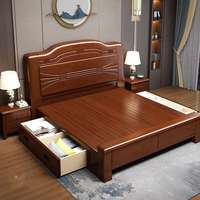 Cadre de lit économique au design moderne et épuré, en bois d'hévéa massif, lit double chinois avec coffre de rangement haut, couleurs et dimensions personnalisables