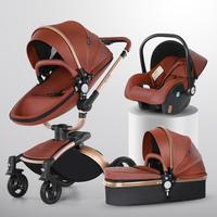 Poussette de luxe 3 en 1 avec siège auto, landau haute couture, châssis en alliage d'aluminium, siège réversible pour nouveau-né