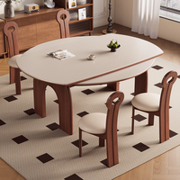 Nouvel arrivage Table à manger pliable moderne en pierre frittée extensible et facile à assembler avec pieds en bois massif pour 4 à 8 personnes