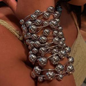 Kaimei 2026 joyería de moda 1 pieza grandes mujeres pulsera de perlas gruesas mujeres Chubby bolas de plata pila mujeres bolas pulseras grandes - Product Image 1