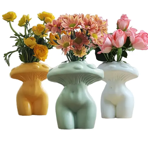 Custom Mushroom Lady Body Vase for Flower Funky Mushroom Vase Decor, Female Form Butt Flower Vases