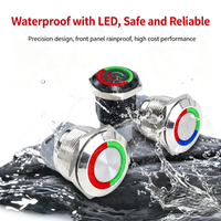 Interrupteur à bouton-poussoir industriel en métal avec anneau LED bicolore ou tricolore 12V, étanche et anti-poussière, pour panneau de commande de machines