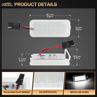 2 pièces de feux de plaque d'immatriculation Canbus blancs, 18 lampes LED pour Ford Focus Fiesta Mondeo MK4 Mk5 Kuga Galaxy S-max C-max Mk2 MK3