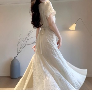 Bellflower French First Love Dress O-Neck A-line Long Dress Natural Waistline For Daily Dates Parties Tourism Beach Camping - Product Image 3