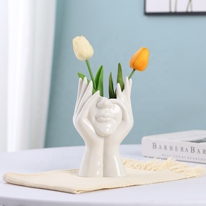 Facepalm vaso in ceramica semplice statua di ceramica bianca vaso di arte del fiore viso vaso busto a forma di testa per regali decorazione casa ufficio - Product Image 3