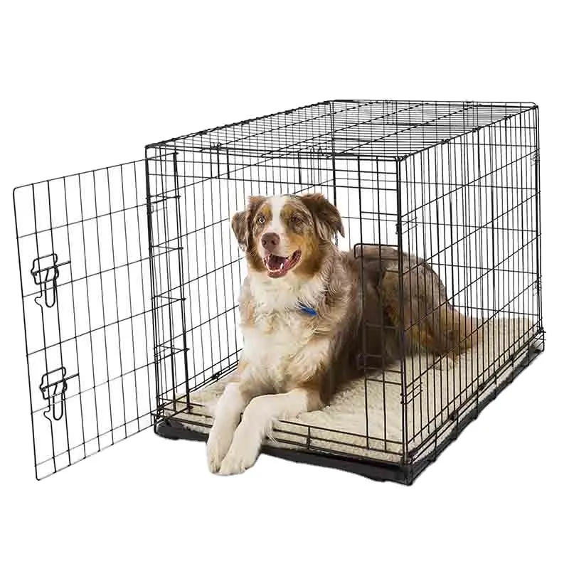 ホット販売ドロップシッピング犬小屋ケージブラックメタルワイヤービッグペット犬小屋プラスチックトレイ付き犬ケージ