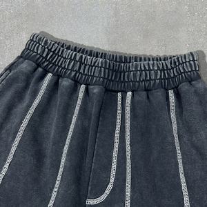 กางเกงวอร์มทรงโอเวอร์ไซส์ผ้าเฟรนช์เทอร์รี่คุณภาพสูง ปักลายตามสั่ง กางเกงแทรคพิมพ์ลายทาง ล้างสีแบบแอซิด ทรงขากว้างหลวม - Product Image 3