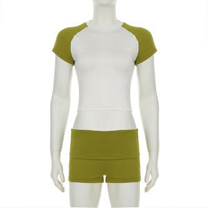 Zomer Dames Tweedelige Outfits Loungesets Slanke Top Met Korte Mouwen, Opvouwbare Korte Broek 2-delige Bijpassende Set Streetwear 2025 - Product Image 6