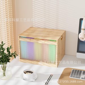 Wooden <b>File</b> <b>Storage</b> Box Square Natural Wood Color Standing Type Desktop Organizer - Product Image 1