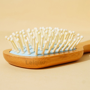 Custom Logo <b>Natural</b> Gentle Bamboo <b>Bristle</b> <b>Brush</b> for Scalp Reduces Hair Breakage -Dry Usable Soft High Quality Home Massager - Product Image 4