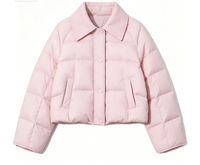 Veste courte matelassée rose pour femme, col à revers, fermeture à boutons-pression, manteau d'hiver, vente en gros