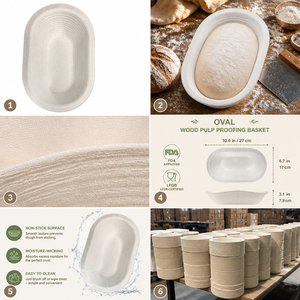 Cesta <span class=keywords><strong>de</strong></span> fermentación <span class=keywords><strong>de</strong></span> pan <span class=keywords><strong>de</strong></span> <span class=keywords><strong>pulpa</strong></span> <span class=keywords><strong>de</strong></span> <span class=keywords><strong>madera</strong></span> ecológica, ovalada, para masa madre, para panadería artesanal, venta al por mayor, OEM, a granel - Product Image 3
