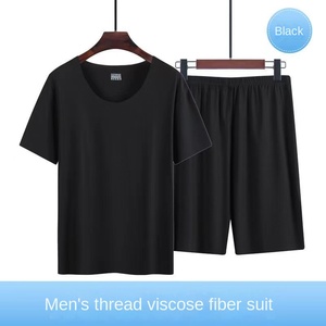 Pigiama in Seta Ghiaccio da <span class=keywords><strong>Uomo</strong></span> all'Ingrosso, Completo Estivo in Modal Senza Cuciture con Collo Tondo, Maniche Corte e Pantaloncini - Product Image 2