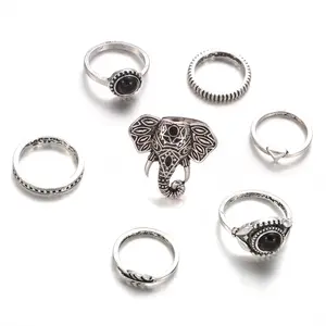 SC 뜨거운 판매 섬세한 골동품 실버 도금 반지 세트 세련된 청키 코끼리 반지 빈티지 보석 반지