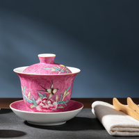 Ensemble de tasses à thé en porcelaine RED LEAF CERAMICS de qualité supérieure avec couvercle et plateau, 200 ml, style chinois traditionnel, luxe classique, réutilisable, respectueux de l'environnement