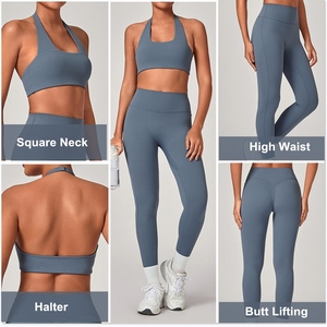 Conjunto de Yoga Personalizado de Alta Calidad, Ropa Deportiva Ajustada de Cintura Alta, Secado Rápido, Leggings para Ejercicio, Color Beige para Mujer - Product Image 3