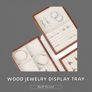 Plateau de rangement à bijoux empilable en bois avec doublure en tissu doux et compartiments divisés pour l'organisation des boucles d'oreilles et des bagues en magasin de détail - Product Image 2