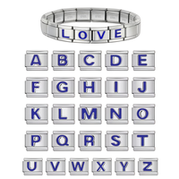 Bracelet unisexe en acier inoxydable 9 mm, avec breloques italiennes à maillons, 26 lettres anglaises A-Z toutes couleurs, pour la création de bijoux DIY – Tendance Mode