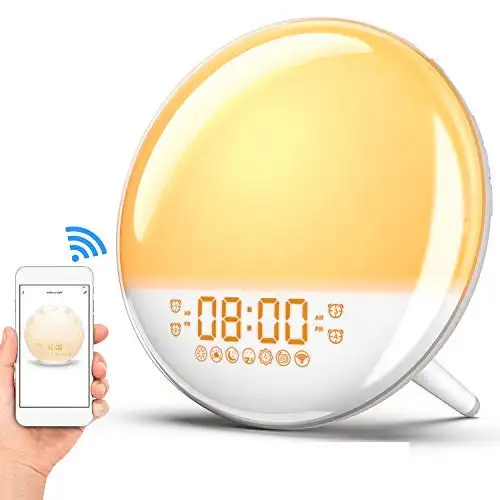 El reloj de alarma despertador luz inteligente WIFI puesta de sol simulación LED Digital Reloj apoyo APP Control