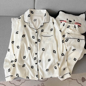 Pijamas de Mujer para Primavera y Otoño, de Algodón Suave, Cintura Elástica, Manga Larga, Pantalones Largos, Conjunto Sexy con Estampado de Labios, Holgado e Informal para Dormir - Product Image 6