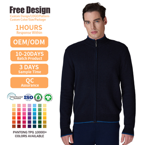 Pull en laine de luxe chaud avec poignets contrastants, cardigan zippé à manches longues de créateur, veste tricotée sur mesure pour homme - Product Image 2