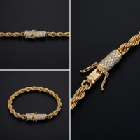 Hip-hop 6mm Men's Bracelet, Gold-plated Fried Dough Twists Chain, 925 Silver Moissanite Woven Twisted Rope Jewelry