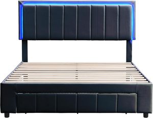 Moderno Versatile pianale imbottito a LED <span class=keywords><strong>letto</strong></span> di stoccaggio Queen Size con cassetto e <span class=keywords><strong>due</strong></span> luci notturne attivate dal movimento - Product Image 4