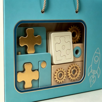 Boîte cadeau en bois pour enfants, écologique, recyclable, réutilisable, imprimée sur mesure, avec poignée en corde de papier, quatre couleurs