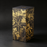 Boîte cadeau en papier spécial noir avec motif de plantes tropicales en or estampé à chaud SY Premium pour parfum/thé/vin