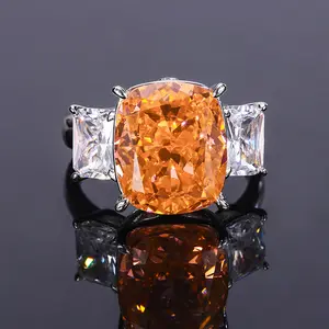 925 Sterling Silver Orange cincin mawar 5A zirkon 10*13 cincin bunga wanita