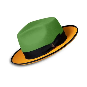 Green Wool Felt Fedora <b>Hat</b> With Black <b>Band</b> And Orange Brim Unisex Adult Size 56-58CM Spring Summer Casual European Style - Product Image 2