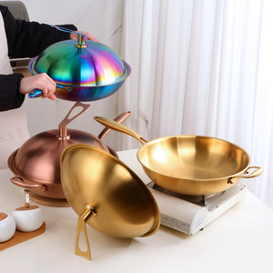 <span class=keywords><strong>Wok</strong></span> de cuisine en acier inoxydable à 3 couches antiadhésif avec couvercle pour la cuisson - Product Image 1