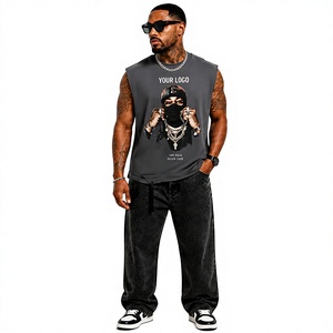 Débardeur graphique personnalisé sans manches, coupe oversize à épaules tombantes, style streetwear, pour la gym - Product Image 1