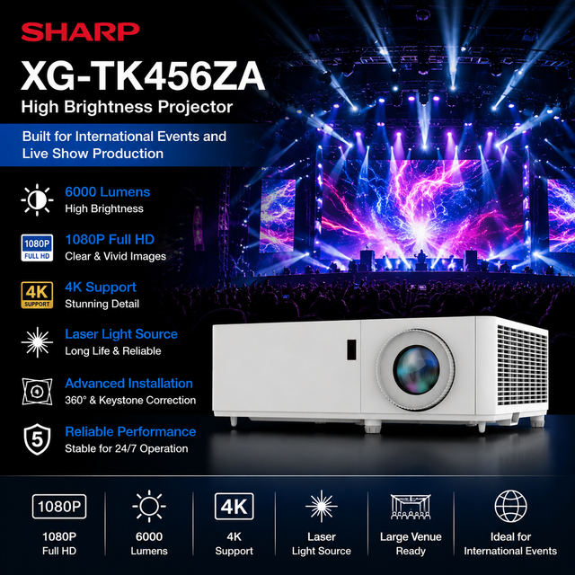 Outdoor & Indoor Sharp XG-TK456ZA 1080P Laser Projector 6000 Lumens 360 Installation 5-Year Warranty