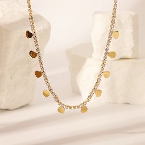 Collar de Lujo con Diamantes Completos de 3MM, Zirconia, Chapado en Oro de 18k, Acero de Titanio, Tipo Tenis, Inoxidable, con Colgante de Corazón Brillante - Product Image 3