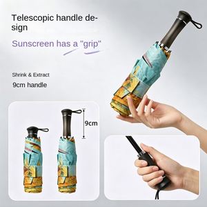 Sombrilla Manual con Mango Retráctil Estilo Pintura al Óleo, Protección Solar Ultrafuerte, Resistente a los Rayos UV, Resistente al Viento, Plegable y Fácil de Guardar - Product Image 4