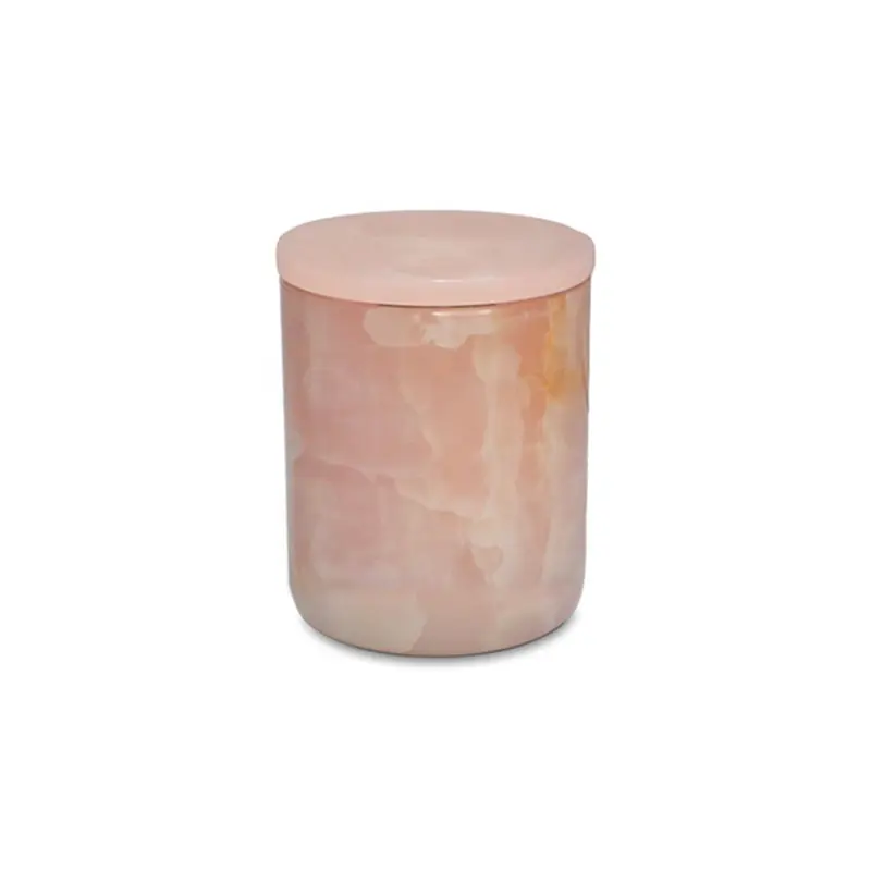 Elegante rosa Onyx Stein Kerzenhalter Kerzen glas Tee licht halter Set mit LId