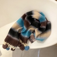 Écharpes d'hiver à rayures multicolores épaisses et poilues avec pompon et châle à pompon