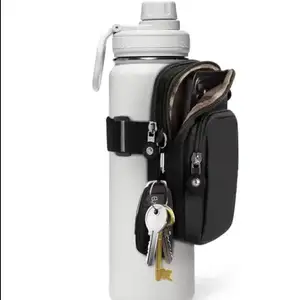 Bolsa de botella de agua de gimnasio personalizada, bolsa pequeña para herramientas con correa y bolsillos para teléfonos móviles, bolsa de transporte aislada para botella de agua