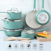 Set Peralatan Masak Aluminium 12-Piece Premium Sehat Anti Lengket Bebas PFOA Ramah Lingkungan dengan Interior Keramik untuk Memasak di Rumah