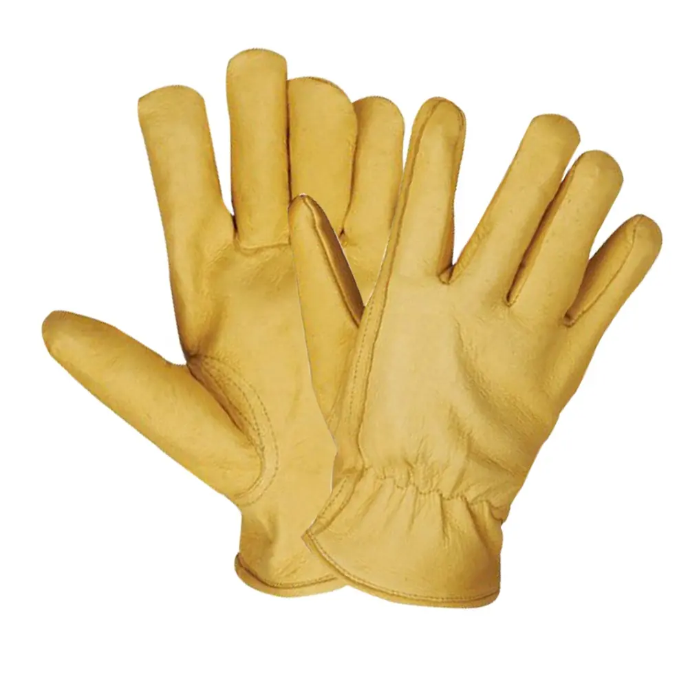 GL1024 Gants de sécurité en cuir de vachette naturel pour hommes, chauffeurs de camions, gants de travail.