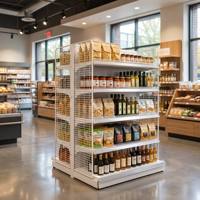 Étagères de supermarché modulaires double face tendance 2026, rayonnages gondole en maille, rayonnages d'îlot 1,2 mm, robustes pour la vente au détail, directement de l'usine
